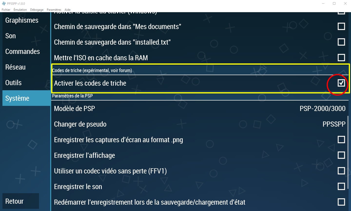 Comment utiliser les cheat codes avec l’émulateur PPSSPP